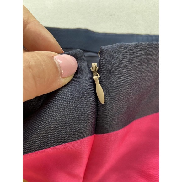 J Crew Mini Skirt 2P Navy Blue Pink Yellow Green Striped 100% Polyester Zip Back - Picture 7 of 9